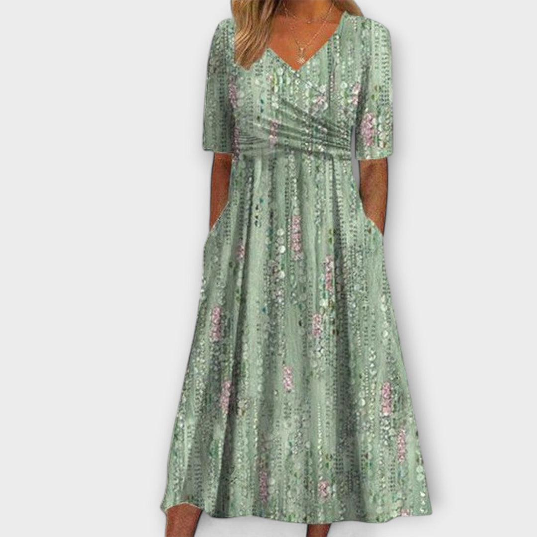Pristine Floral Print High-Waisted A-Line Dress