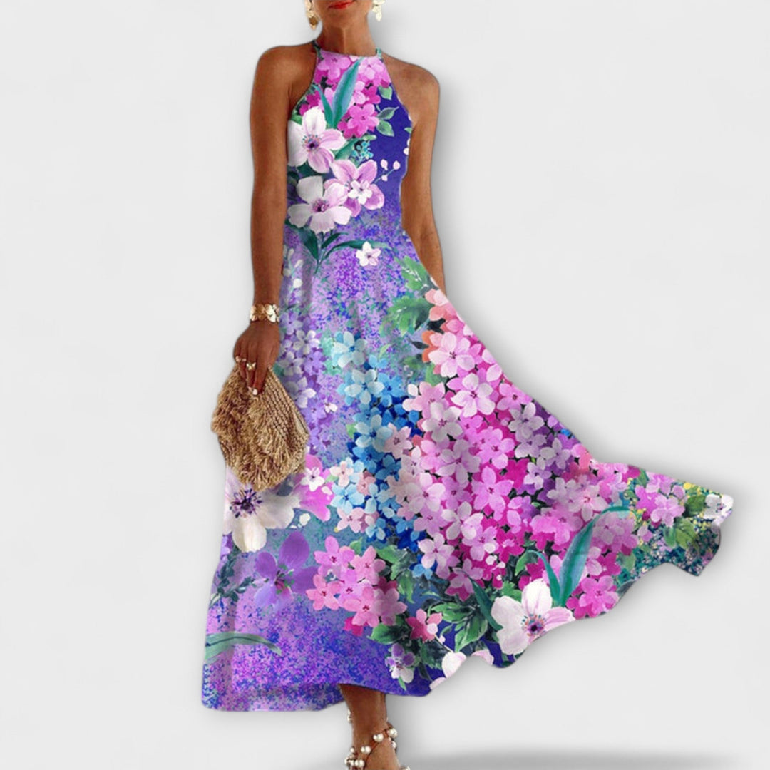 Eileen - Floral Long Dress with Halter Neck