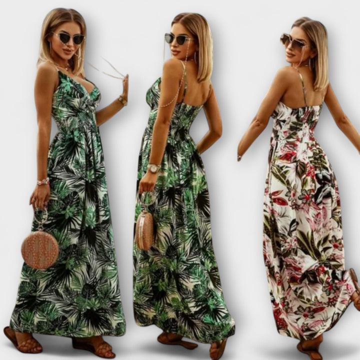 Hattie - Ruffled Waistband Commuter Dress with Printed Design