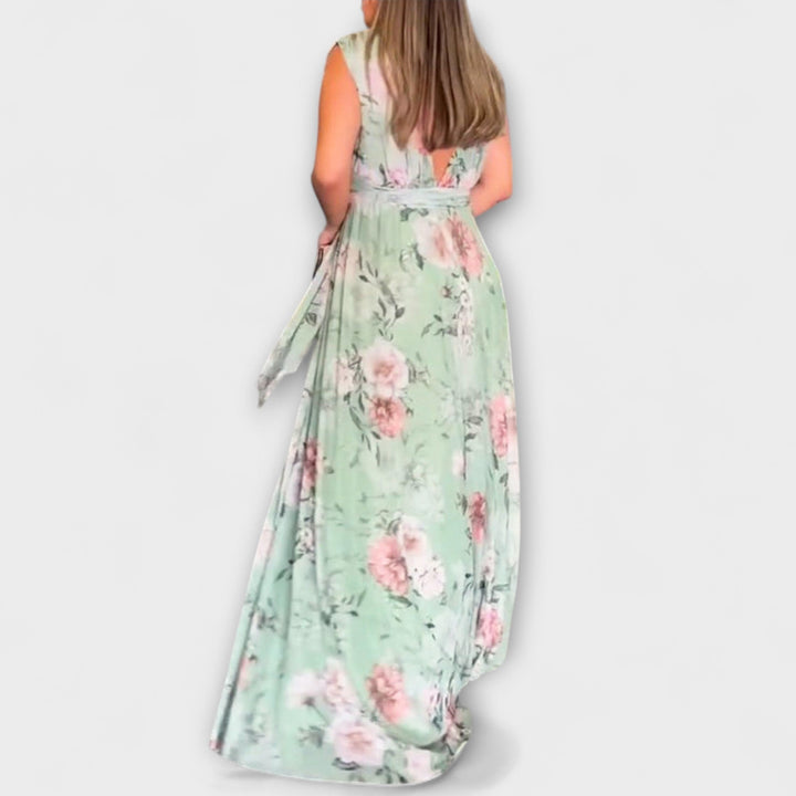 Gia - Floral Print Sleeveless Maxi Dress with Split Hem