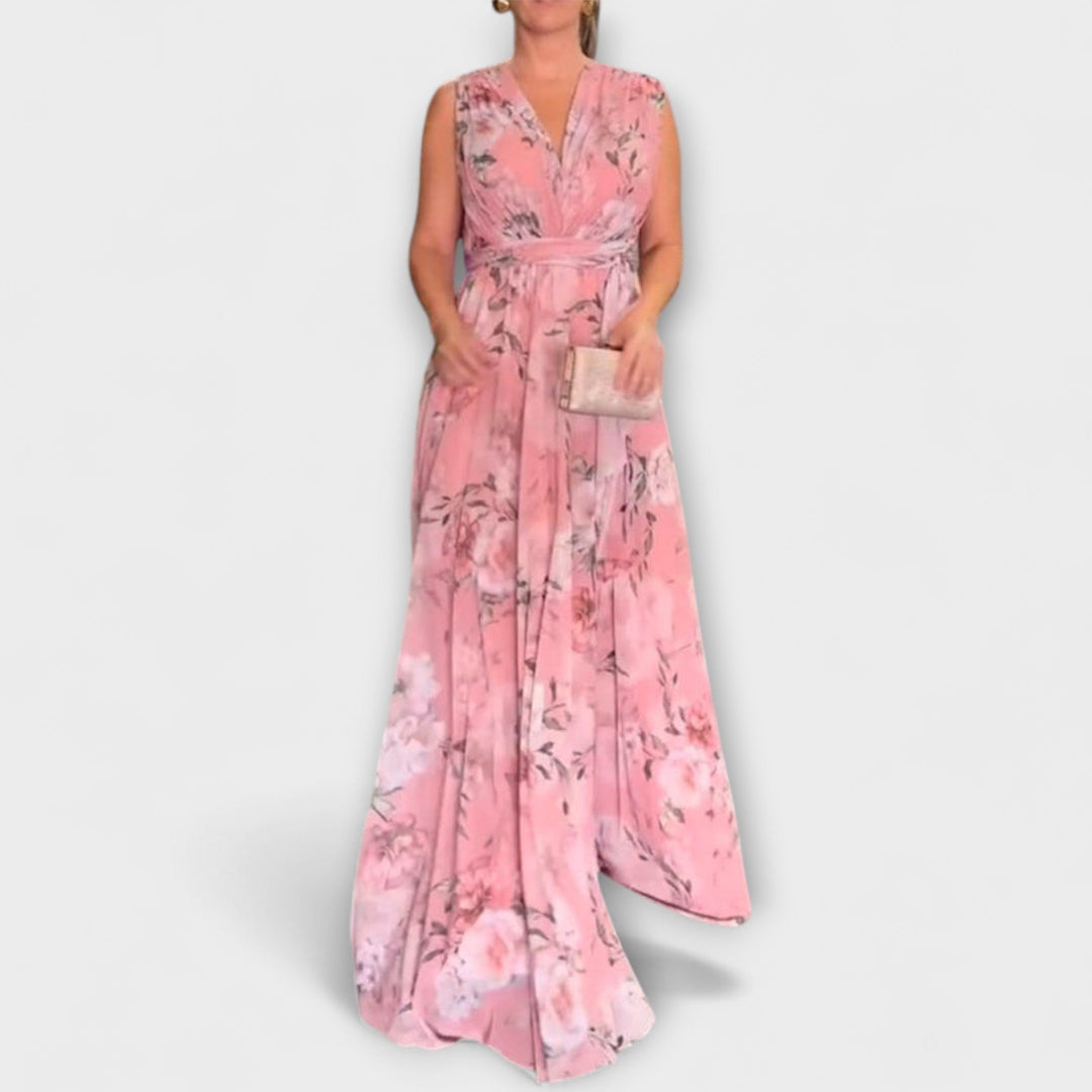 Gia - Floral Print Sleeveless Maxi Dress with Split Hem