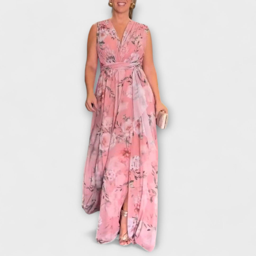 Gia - Floral Print Sleeveless Maxi Dress with Split Hem
