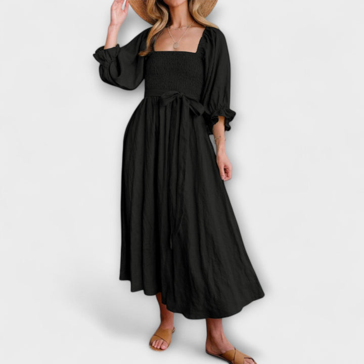 Aviana - Chic Reversible Maxi Dress with Puff Sleeves