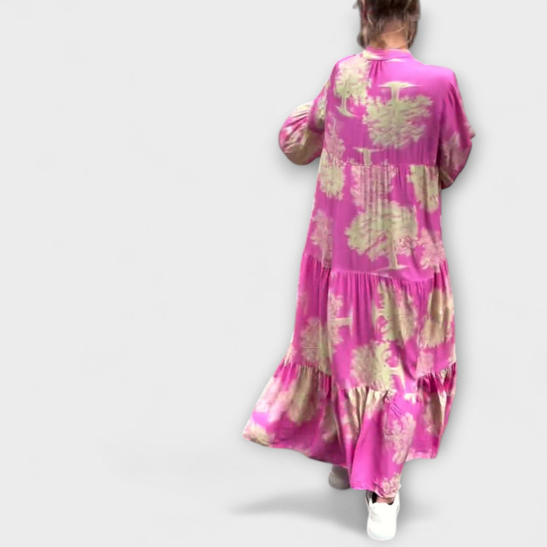 Giavanna - Printed Long Dress with Casual Flared Sleeves