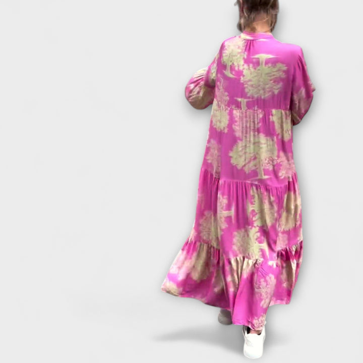 Giavanna - Printed Long Dress with Casual Flared Sleeves