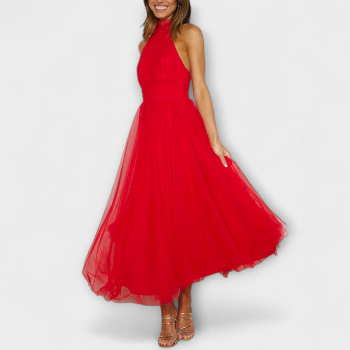Pearlina - Elegant High Neck Mesh Dress