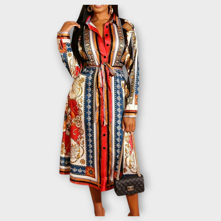 Marigold - Long Sleeve Mid-Calf Shirt Dress