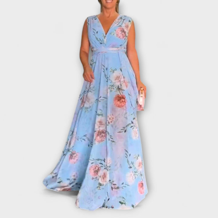 Gia - Floral Print Sleeveless Maxi Dress with Split Hem