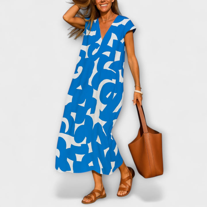 Tirzah - Elegant V-Neck Dress with Geometric Print