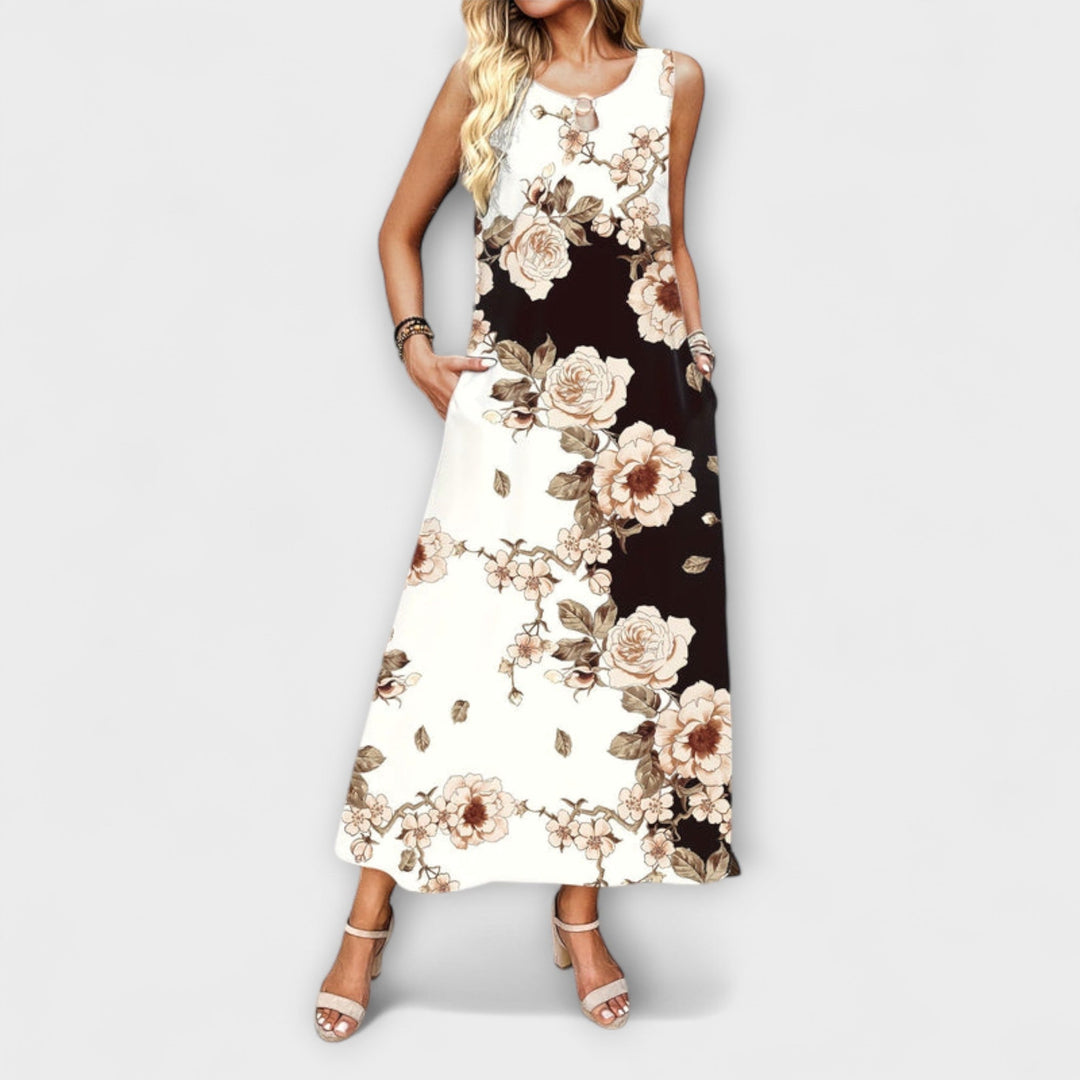 Indigo Bohemian Floral V-Neck Maxi Dress