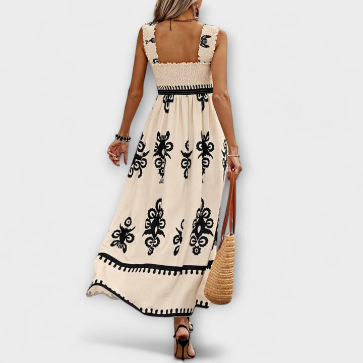 Valentina - Stylish Square Neck Sleeveless Printed Beach Dress
