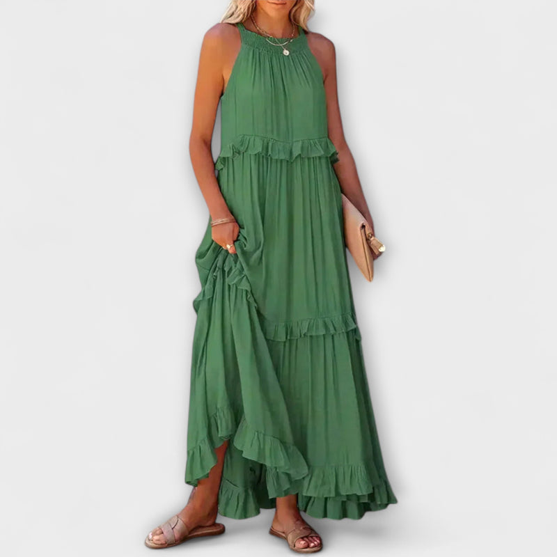 Delilah - Chic Halter Neck Dress with Ruffle Trim