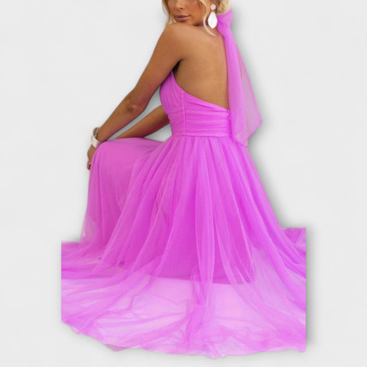 Pearlina - Elegant High Neck Mesh Dress