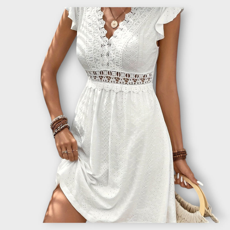 Delphine - Knitted Lace Mini Dress with High Waist