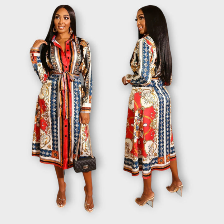 Marigold - Long Sleeve Mid-Calf Shirt Dress