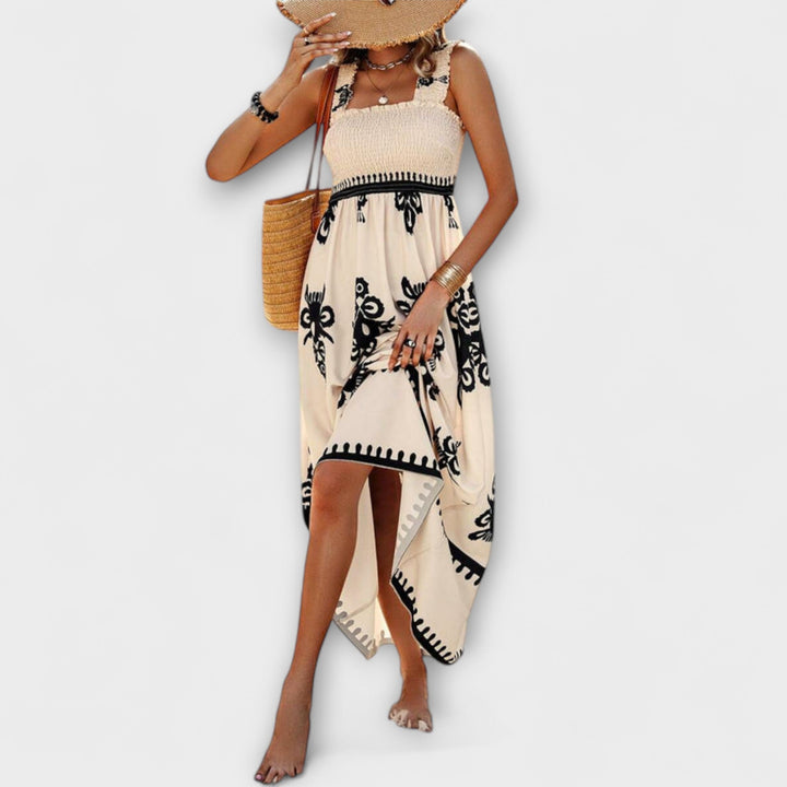 Valentina - Stylish Square Neck Sleeveless Printed Beach Dress