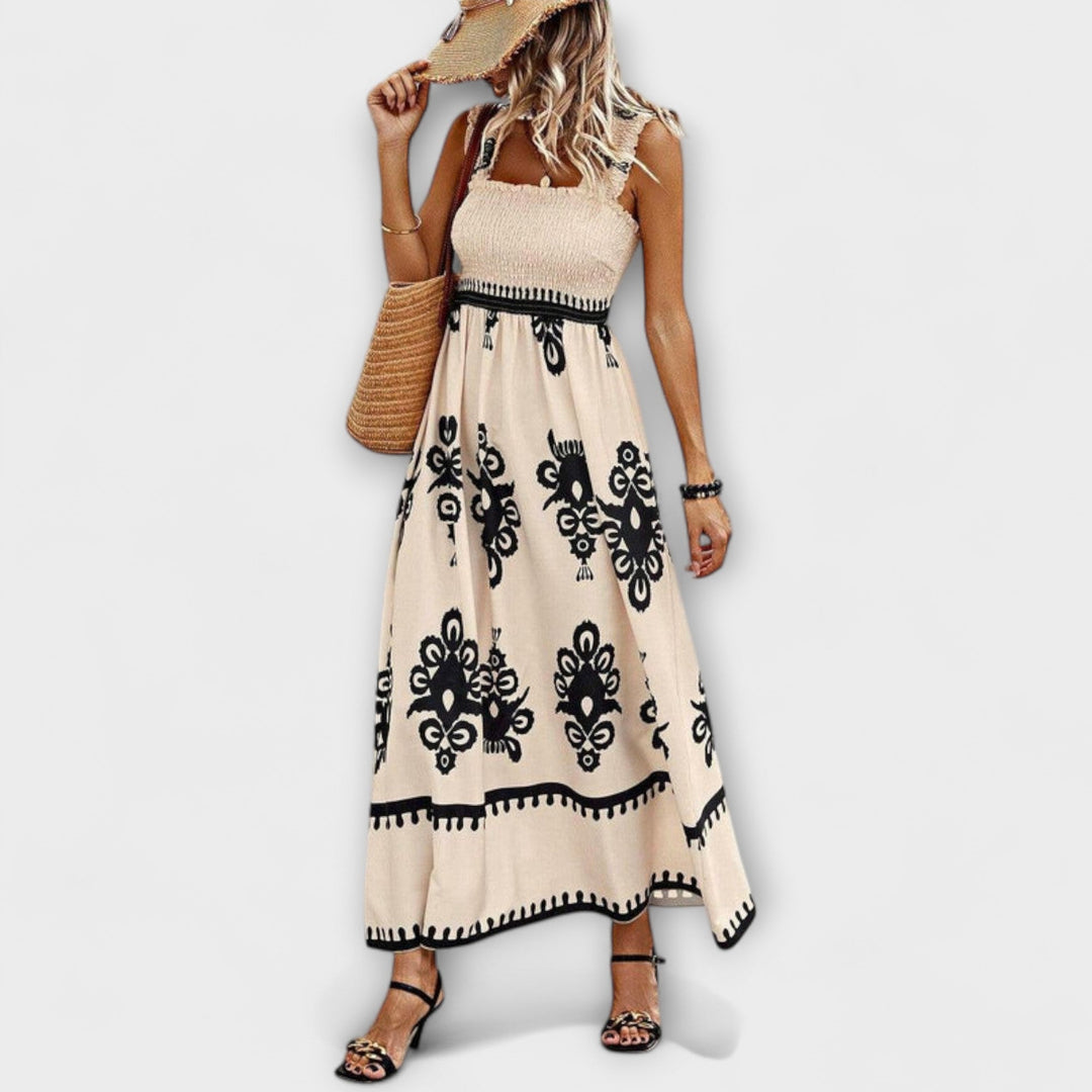 Valentina - Stylish Square Neck Sleeveless Printed Beach Dress