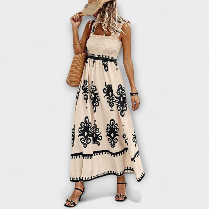 Valentina - Stylish Square Neck Sleeveless Printed Beach Dress
