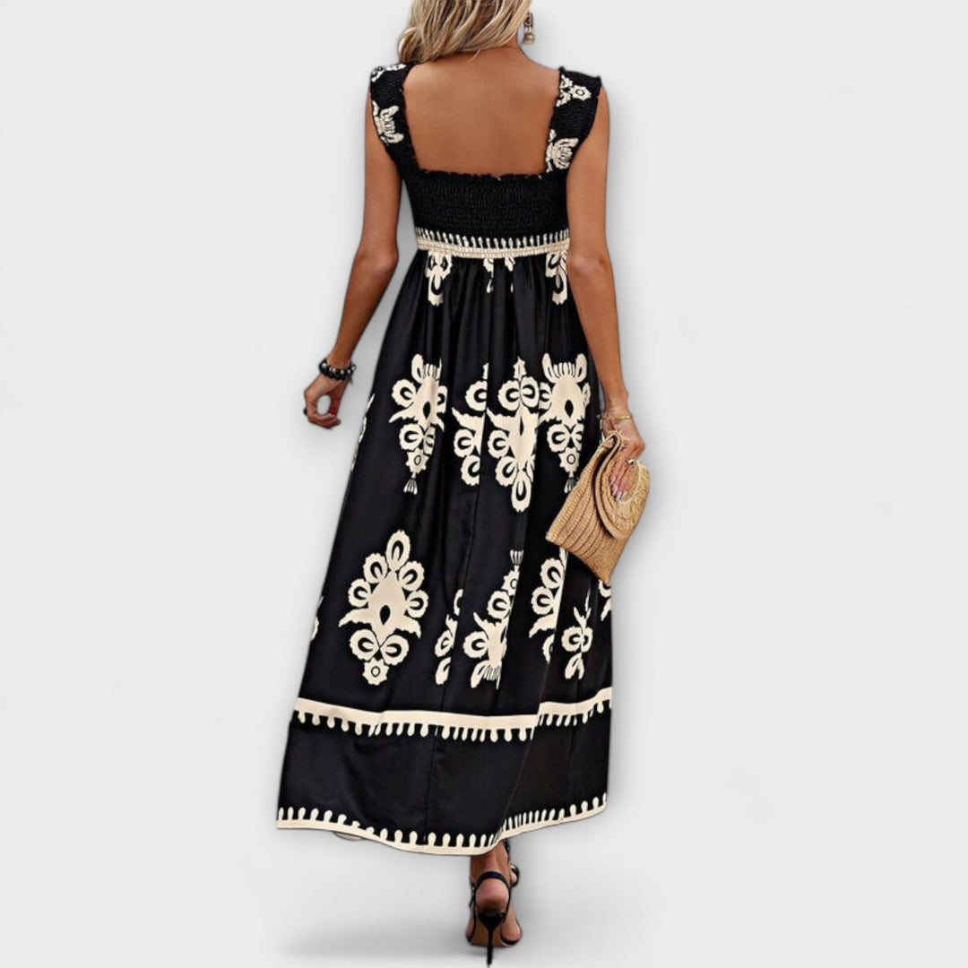Valentina - Stylish Square Neck Sleeveless Printed Beach Dress