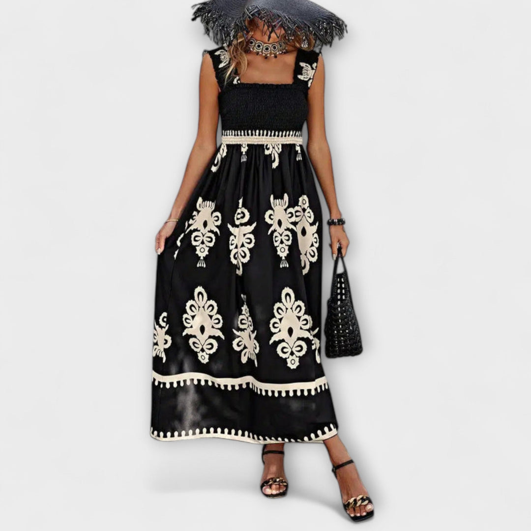 Valentina - Stylish Square Neck Sleeveless Printed Beach Dress