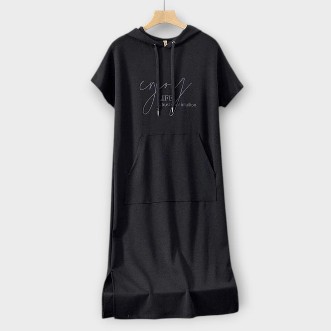 Parker - Hooded Pullover Dress with Casual Letter Print