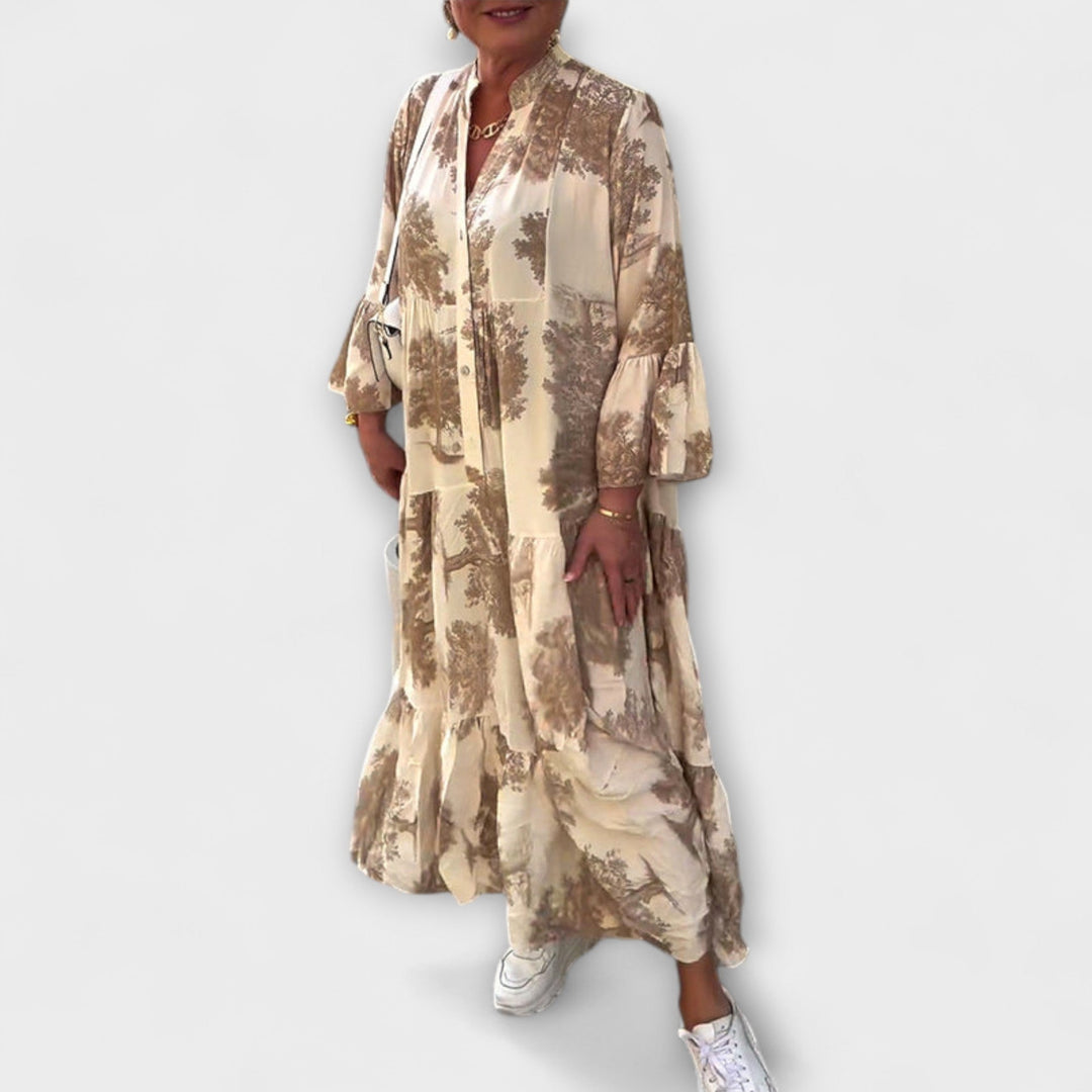 Giavanna - Printed Long Dress with Casual Flared Sleeves