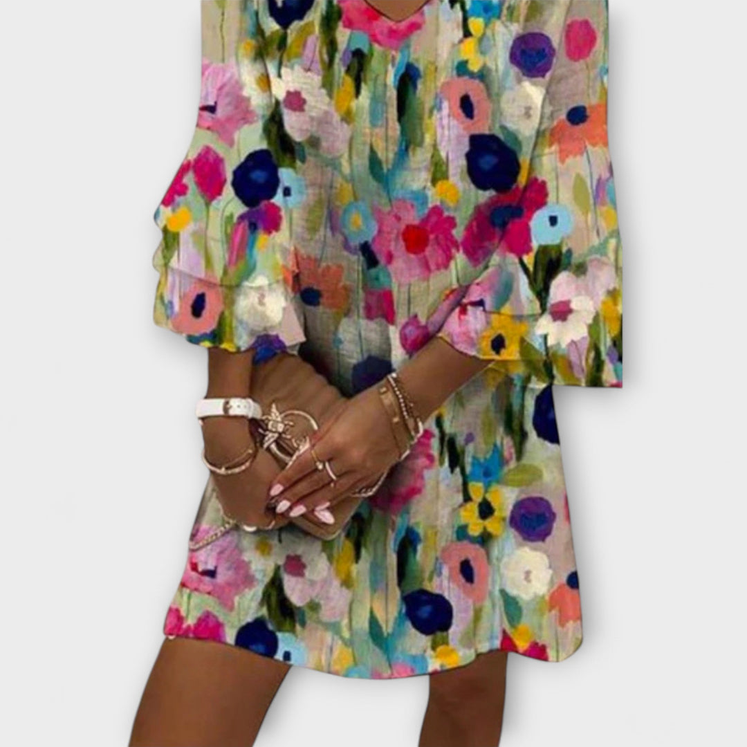 Tabitha - V-Neck Mini Dress with Romantic Floral Print