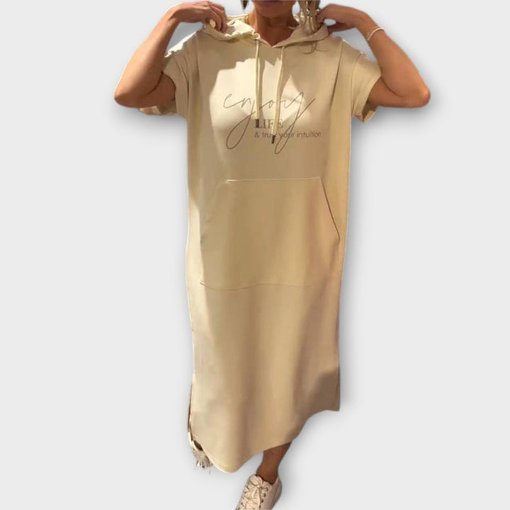 Parker - Hooded Pullover Dress with Casual Letter Print