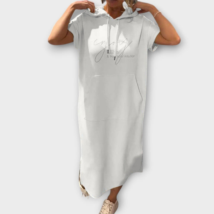 Parker - Hooded Pullover Dress with Casual Letter Print