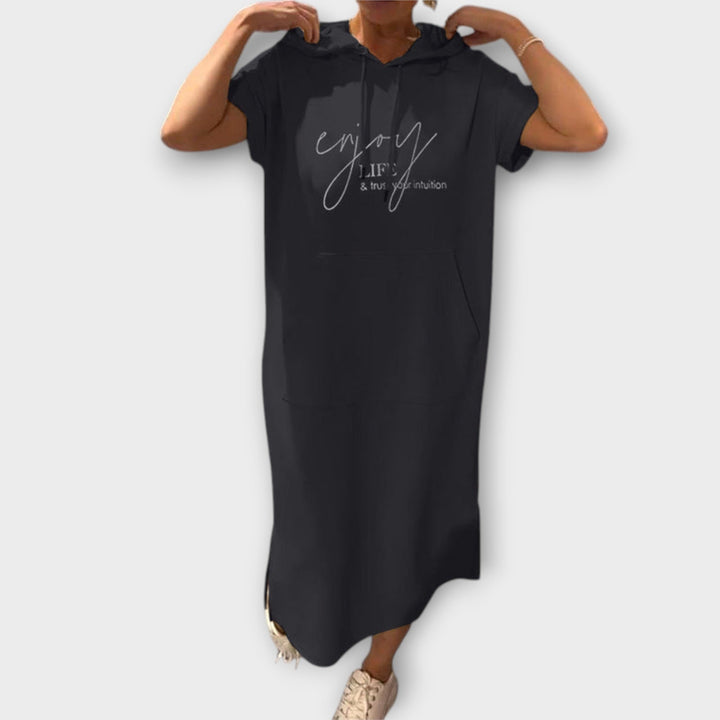 Parker - Hooded Pullover Dress with Casual Letter Print
