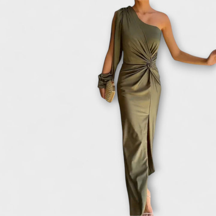 Odessa - Asymmetrical Ruched Midi Bandage Dress