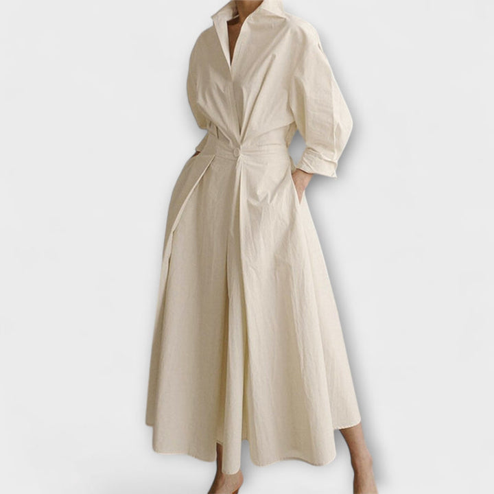 Brynn - Stylish A-Line Swing Dress with Polo Collar