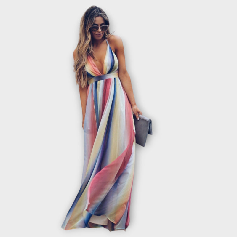 Clover - Bohemian-Inspired Long Dress with Rainbow Print