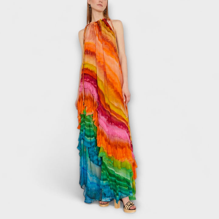 Velia - Elegant Ankle-Length Chiffon Dress with Flowing Design