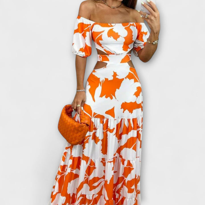 Arden - Chic Midi Dress with Unique Irregular Grain Cut-Out Design