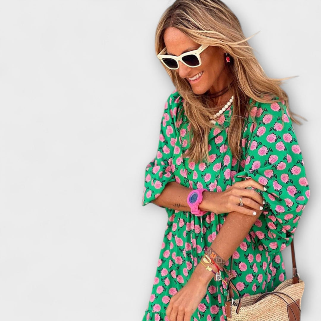 Cassandra - Women's High-Low Dress with Geometric Print