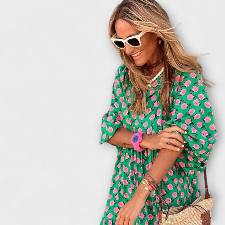 Cassandra - Women's High-Low Dress with Geometric Print
