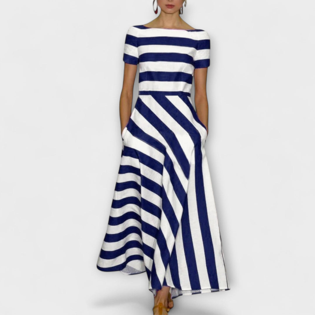 Rowena - Striped Maxi Dress with Short Sleeves