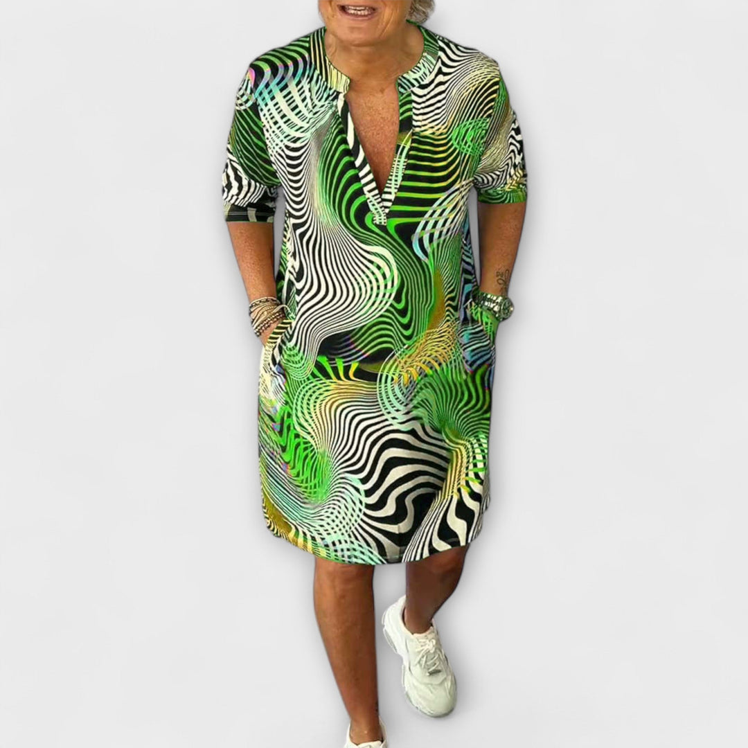 Liora - Colorful Dress with V-Neck and Elegant Draping
