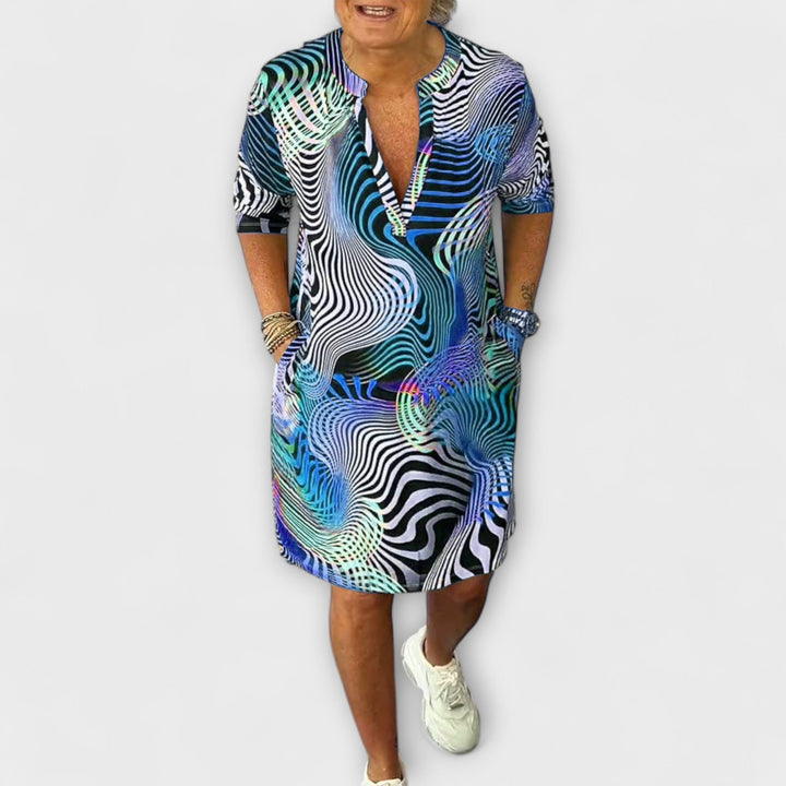 Liora - Colorful Dress with V-Neck and Elegant Draping