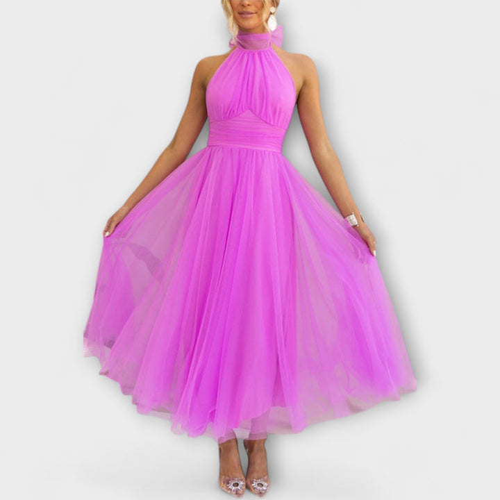 Pearlina - Elegant High Neck Mesh Dress