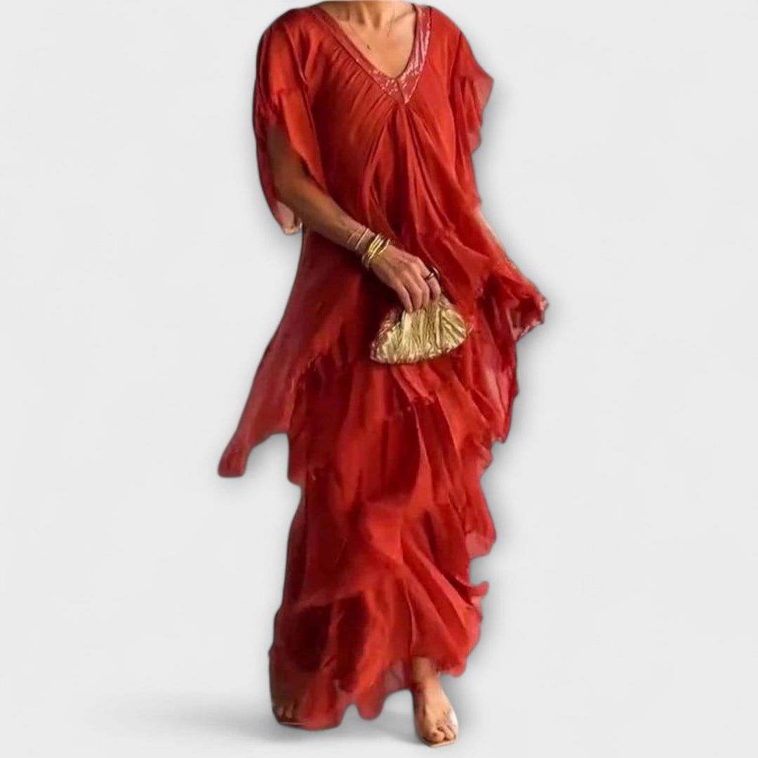 Blaise - V-Neck Maxi Dress with Ruffled Short Sleeves