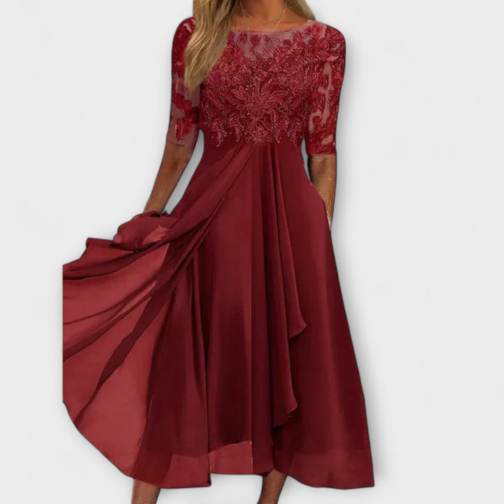 Sylvana - Lace Embroidered Tea-Length Dress