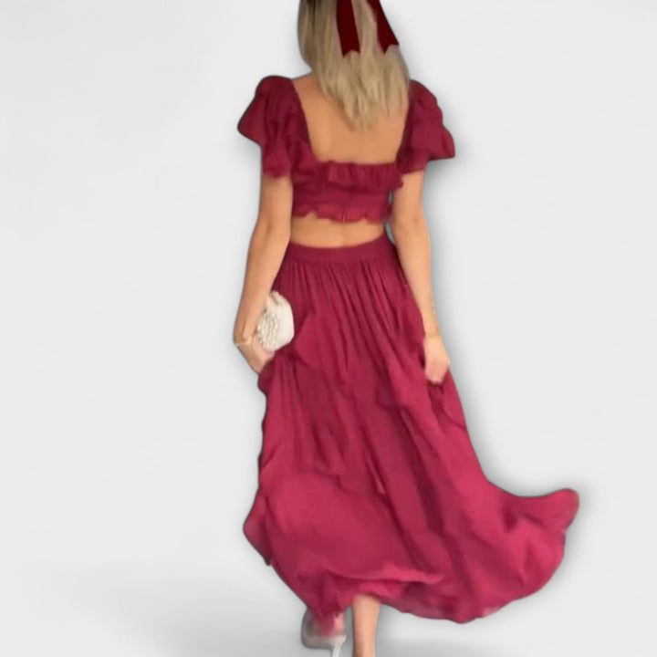 Quinlan - Chic High-Waisted Dress Featuring Delicate Lace Trim
