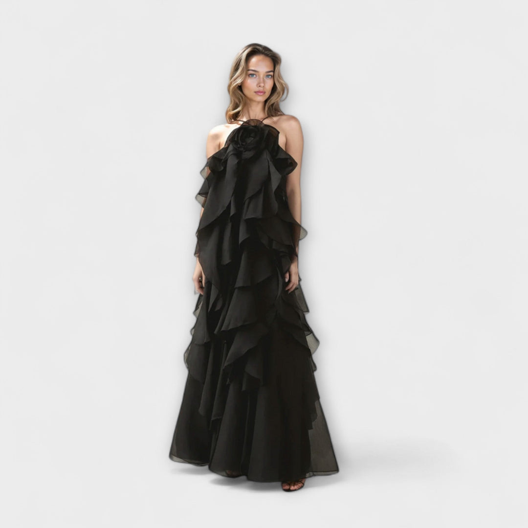 Nephele - Elegant Ruffle Halter Cocktail Dress