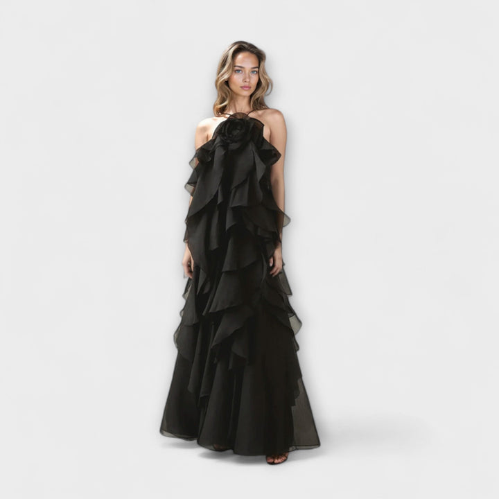Nephele - Elegant Ruffle Halter Cocktail Dress