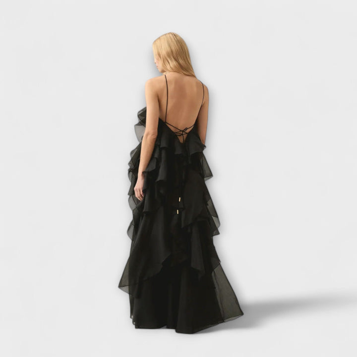 Nephele - Elegant Ruffle Halter Cocktail Dress
