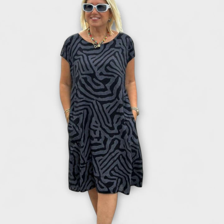 Nelia - Summer Dress with Round Neck and Beautiful Print