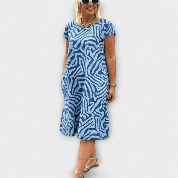 Nelia - Summer Dress with Round Neck and Beautiful Print