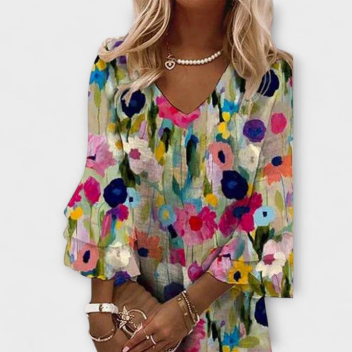 Tabitha - V-Neck Mini Dress with Romantic Floral Print